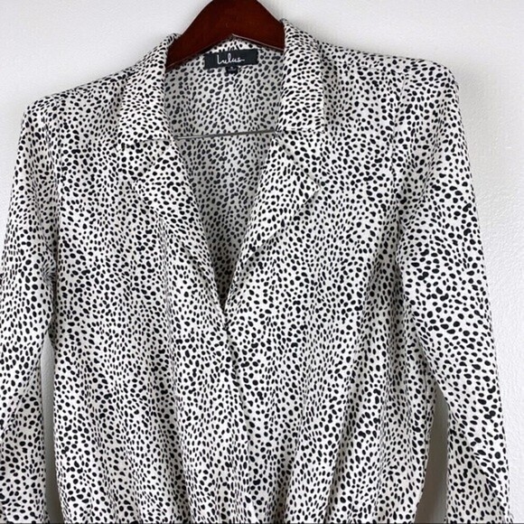 Lulu's Always Lovely Ivory and Black Print Long Sleeve Bodysuit Size S - Picture 4 of 13